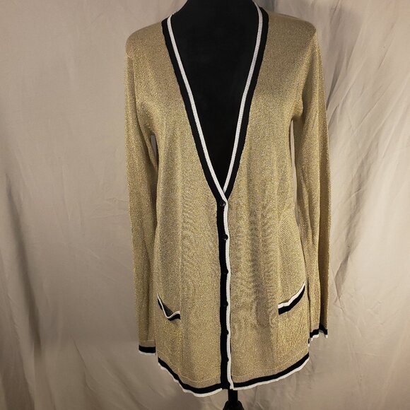 Boston Proper Gold Metallic Cardigan, Size XL - Picture 1 of 6